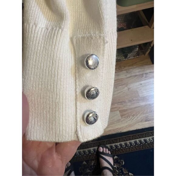 White House Black Market Fur Cover Up Cardigan Ecru SzM - Picture 5 of 9